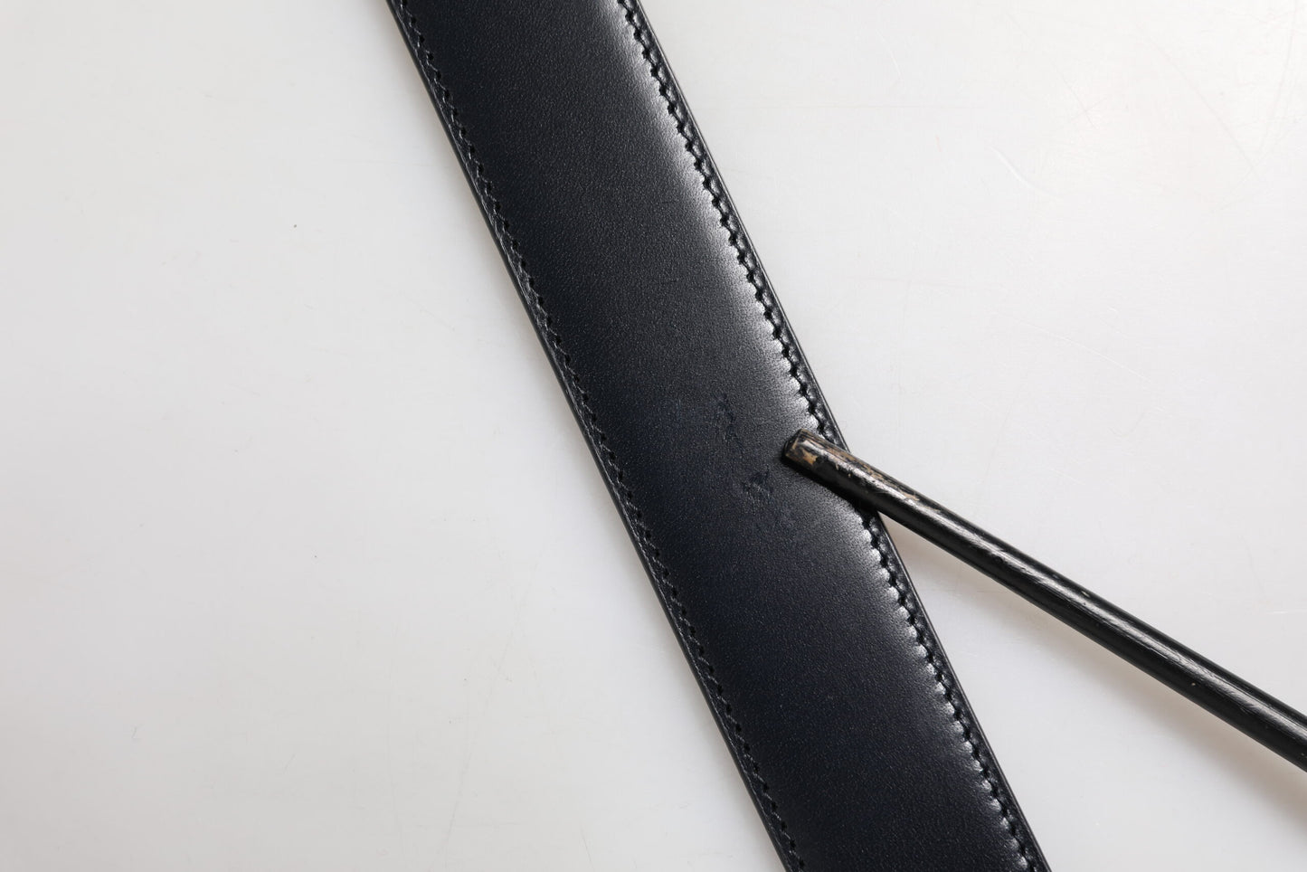 Black Blue Leather Gold Buckle Reversible Belt