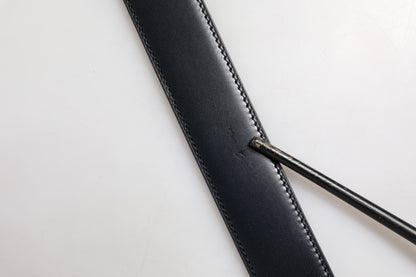 Black Blue Leather Gold Buckle Reversible Belt