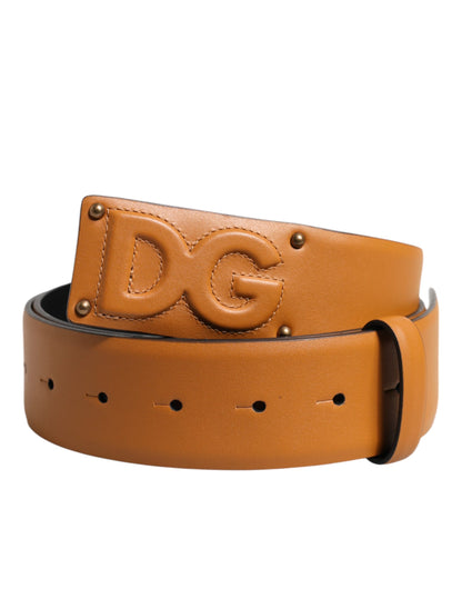 Brown Leather Buckle DG Logo Embossed Belt