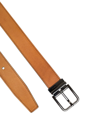 Brown Classic Calf Leather Silver Buckle Belt