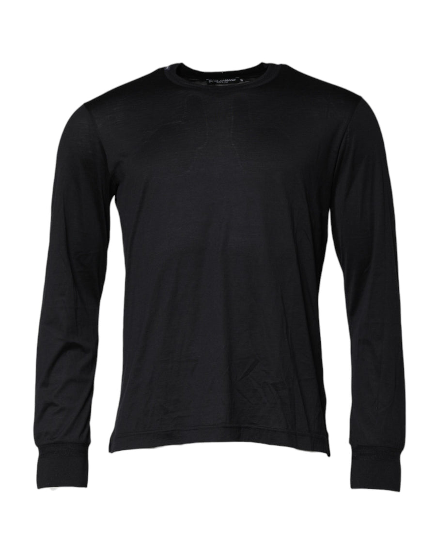 Dark Blue Silk Crew Neck Men Pullover Sweater