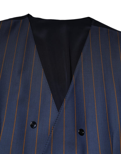 Blue Stripes Wool Formal Men Waistcoat Vest