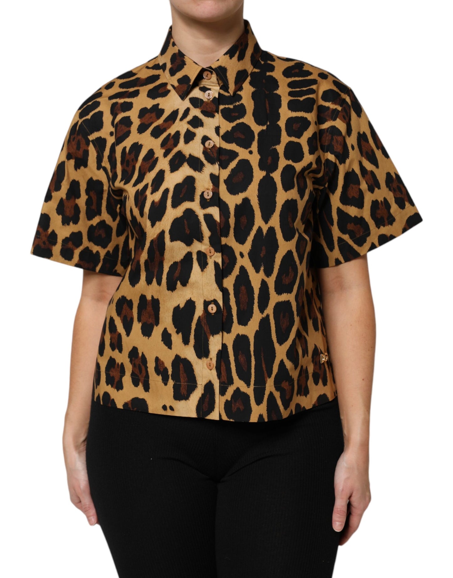 Brown Leopard Short Sleeve Collared Polo Top