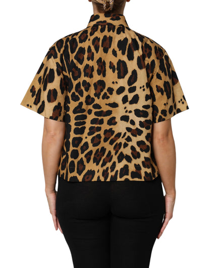 Brown Leopard Short Sleeve Collared Polo Top