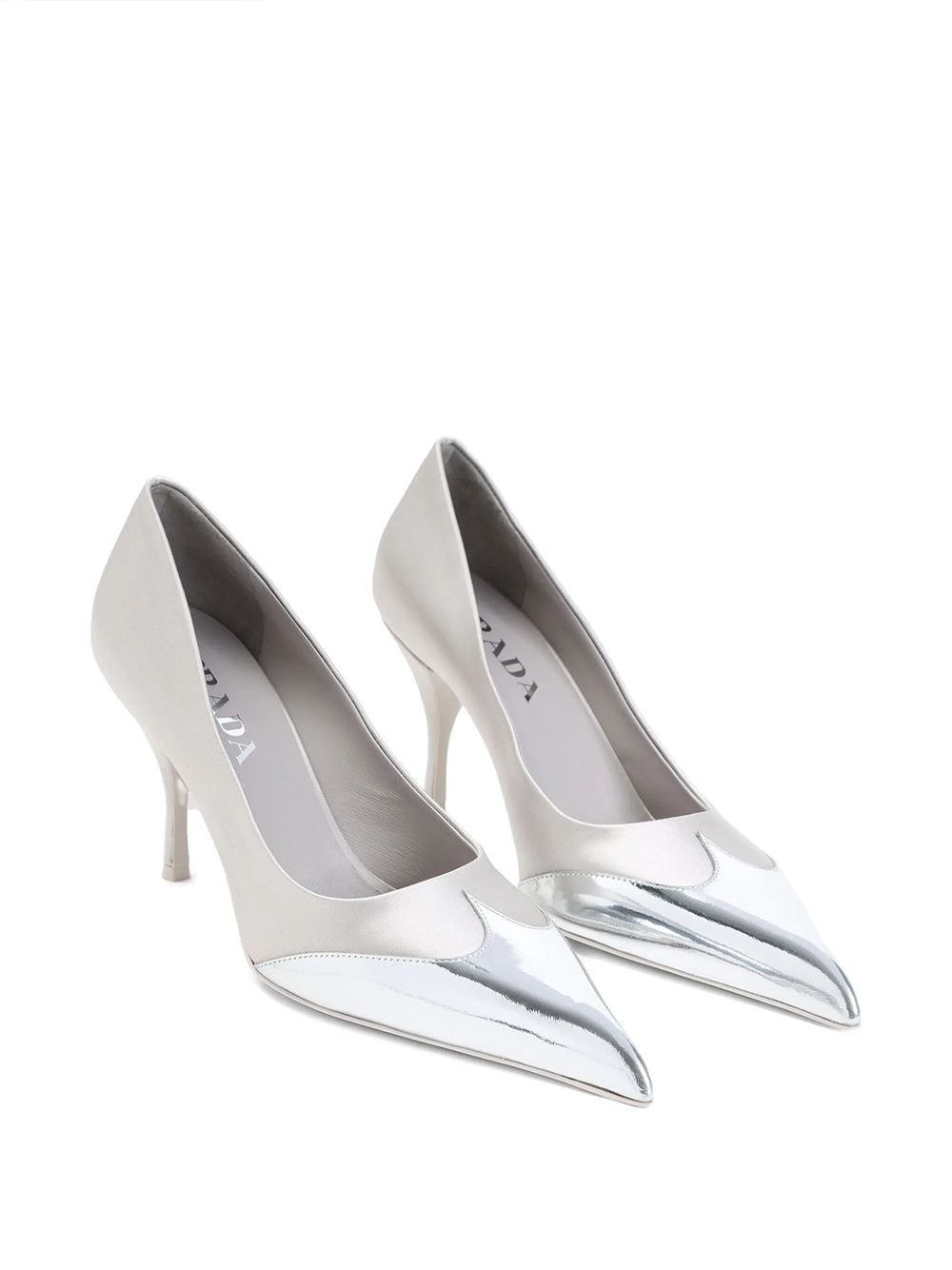 Satin And Metallic Silver Leather Pumps