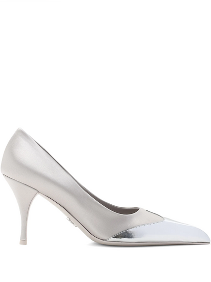Satin And Metallic Silver Leather Pumps