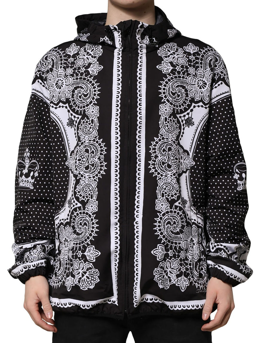 Black Bandana Print Hooded Bomber Jacket