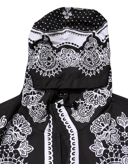 Black Bandana Print Hooded Bomber Jacket