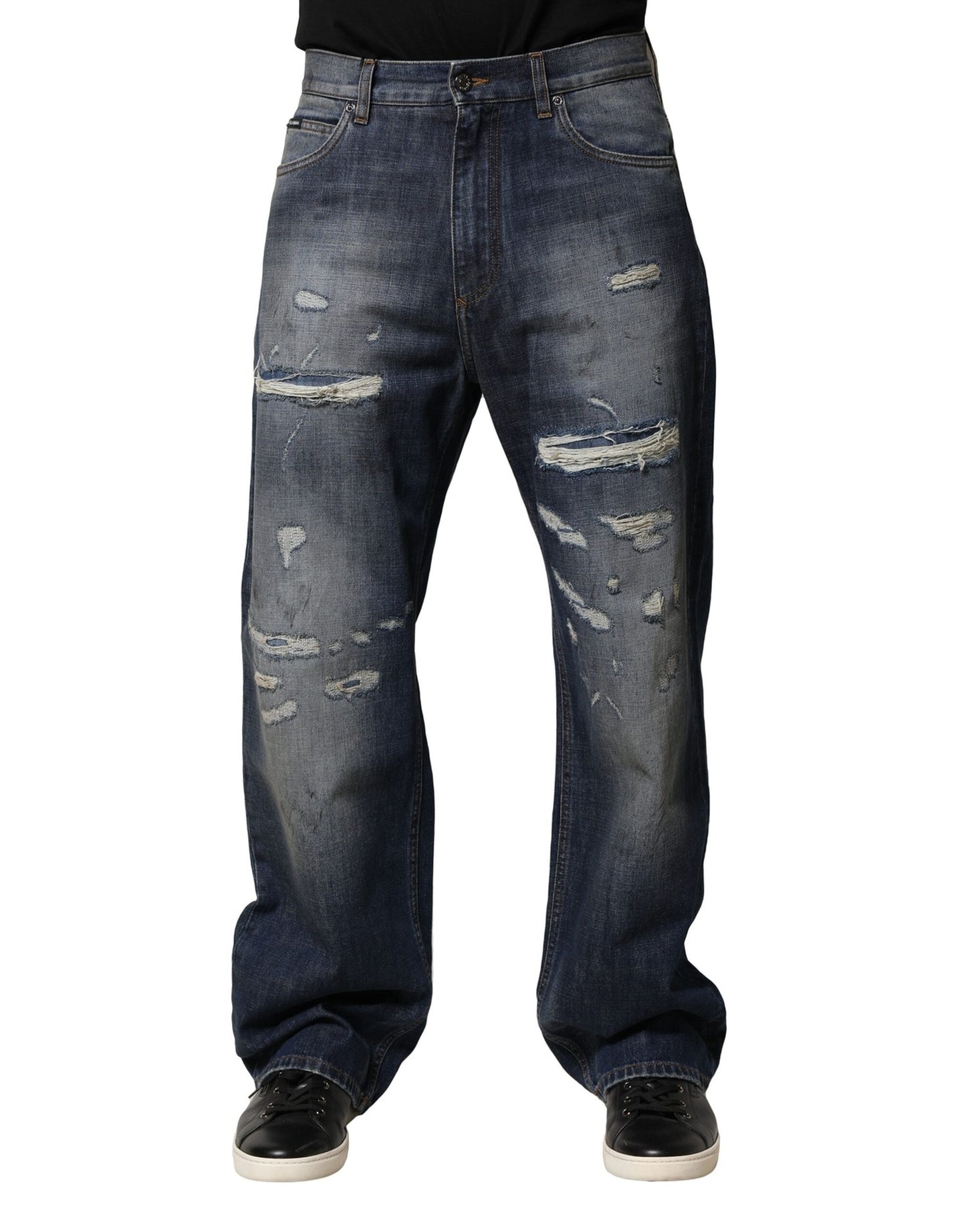 Blue Washed Tattered Cotton Men Jeans