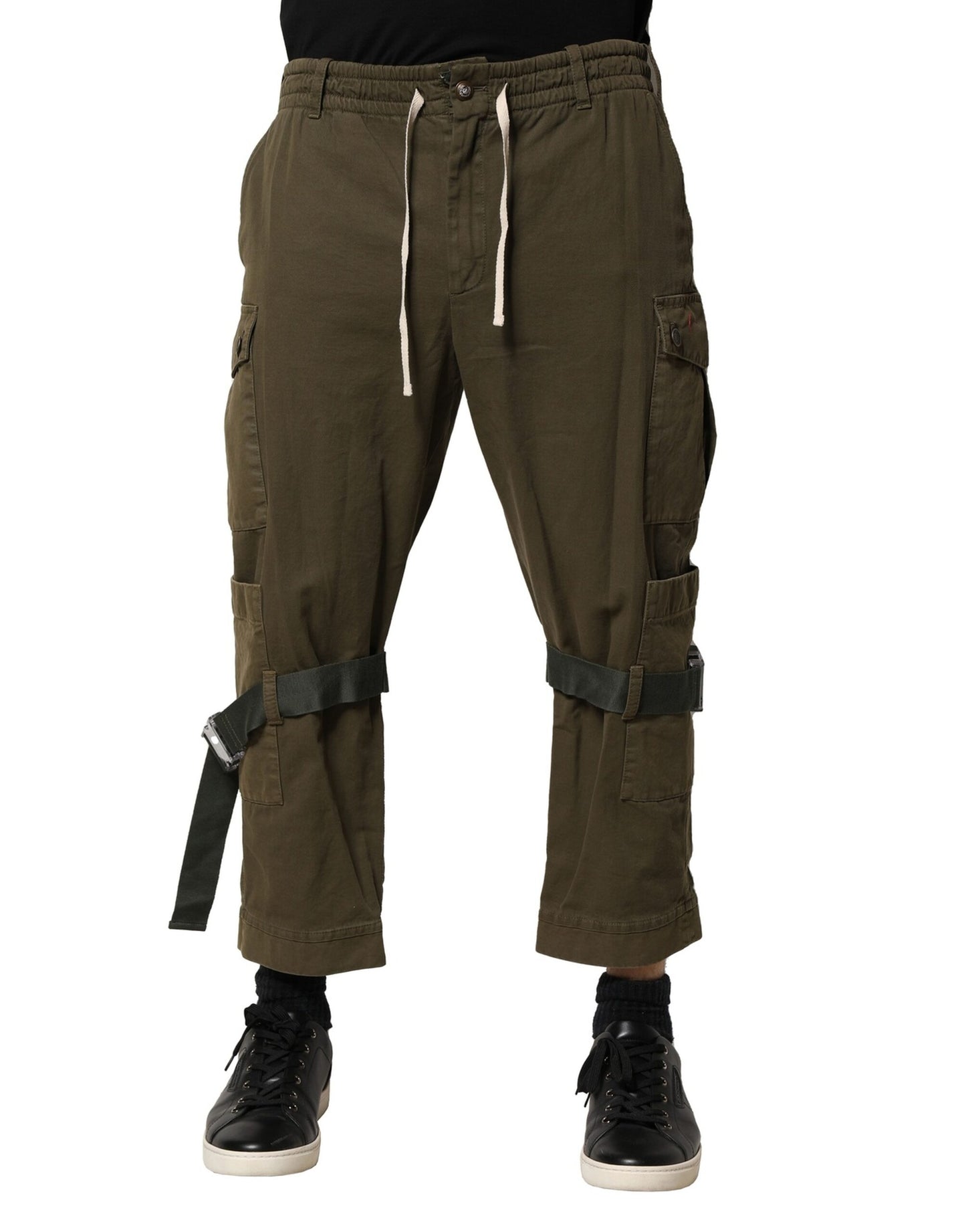 Brown Cotton Cargo Drawstring Pants