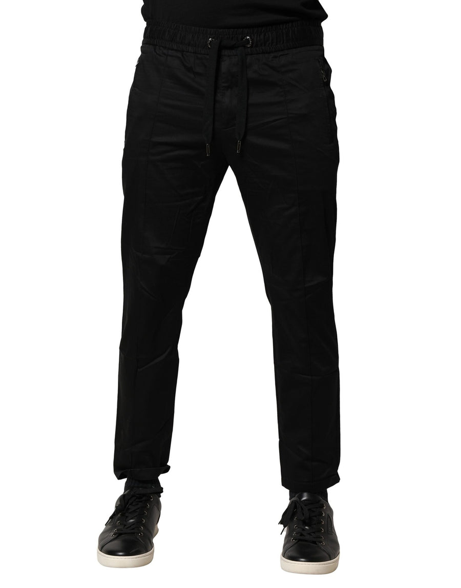 Black Cotton Mid Waist Jogger Pants