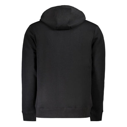 Black Cotton Men Sweater with Hood and Zip Pockets