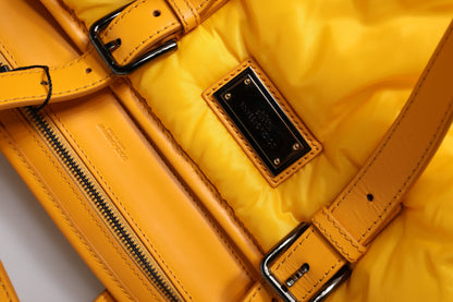 Yellow Orange Nylon Logo Plaque Hand Shoulder Tote Bag