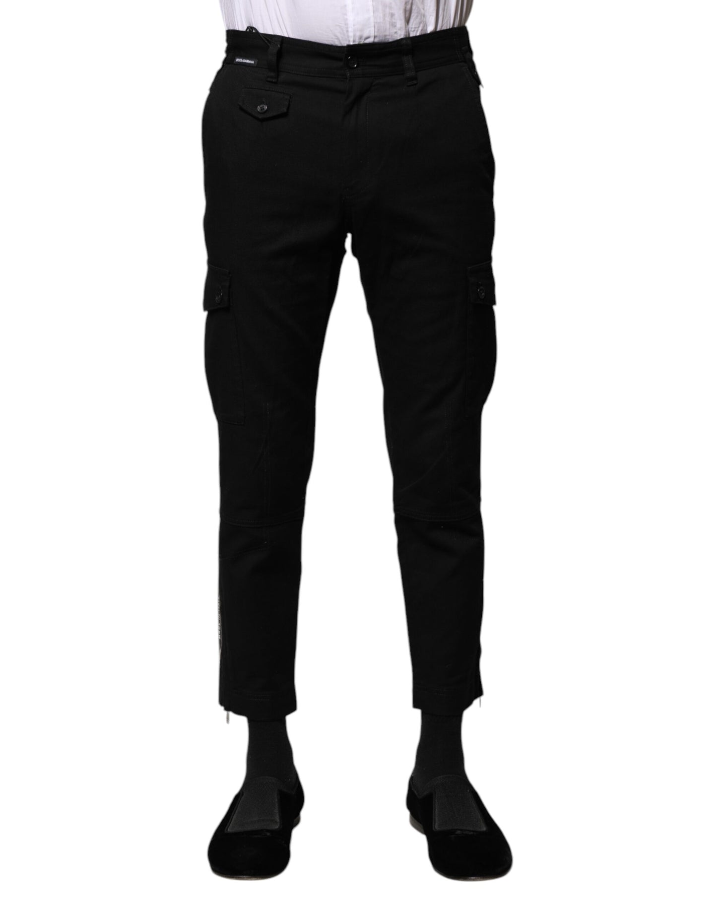 Black Cotton Formal Men Cropped Pants