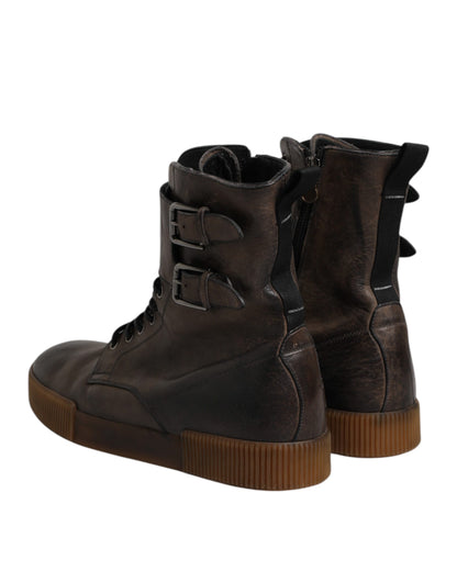 Brown Horse Leather Mid Calf Boots Shoes