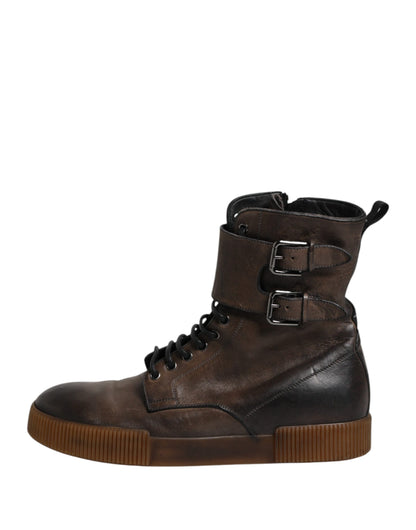 Brown Horse Leather Mid Calf Boots Shoes