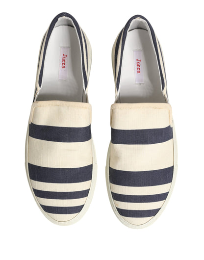Blue White Striped Canvas Men Low Top Casual Shoes