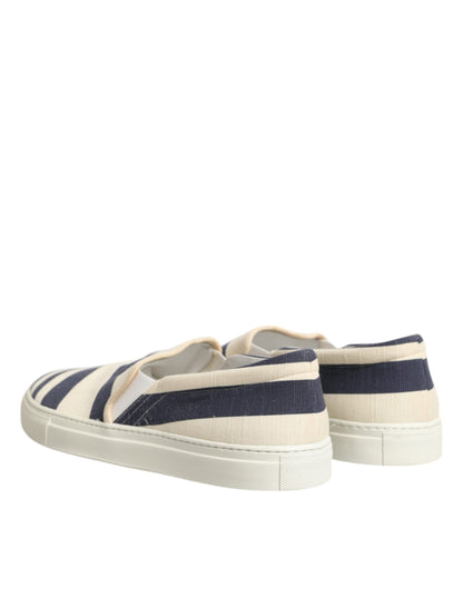Blue White Striped Canvas Men Low Top Casual Shoes