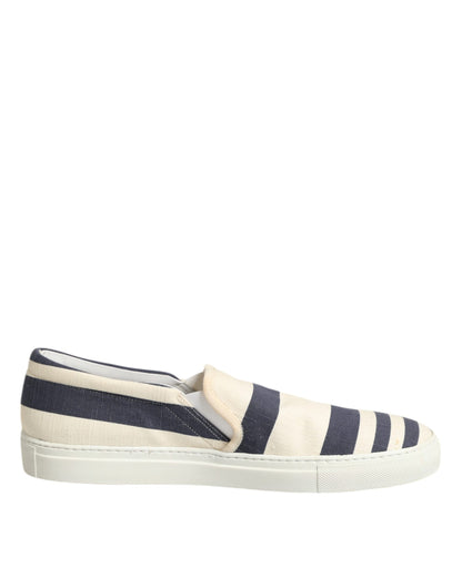 Blue White Striped Canvas Men Low Top Casual Shoes