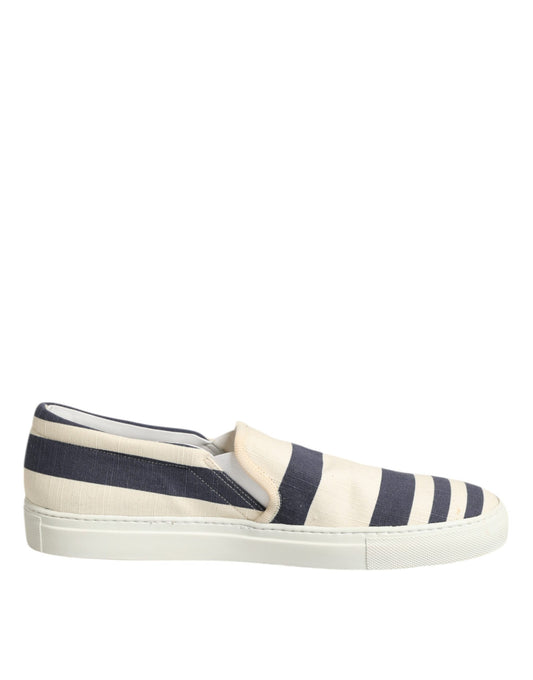 Blue White Striped Canvas Men Low Top Casual Shoes