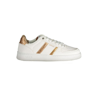 "White Polyester Women Sneaker with Bronze Detailing"