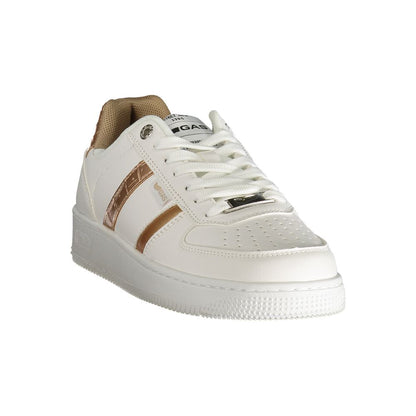"White Polyester Women Sneaker with Bronze Detailing"