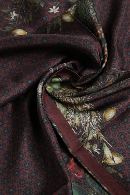 Brown Peacock Print Square Men Foulard Scarf