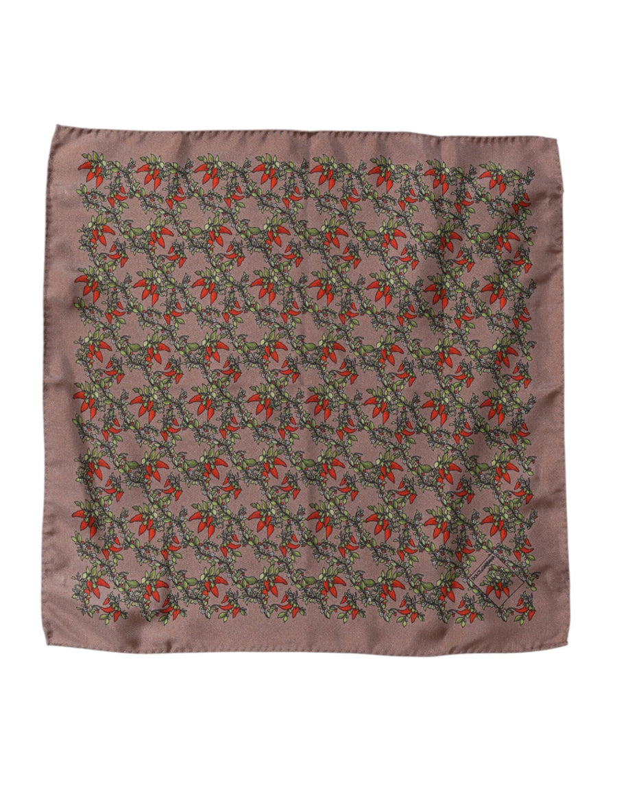 Brown Chilis Silk Square Men Foulard Scarf