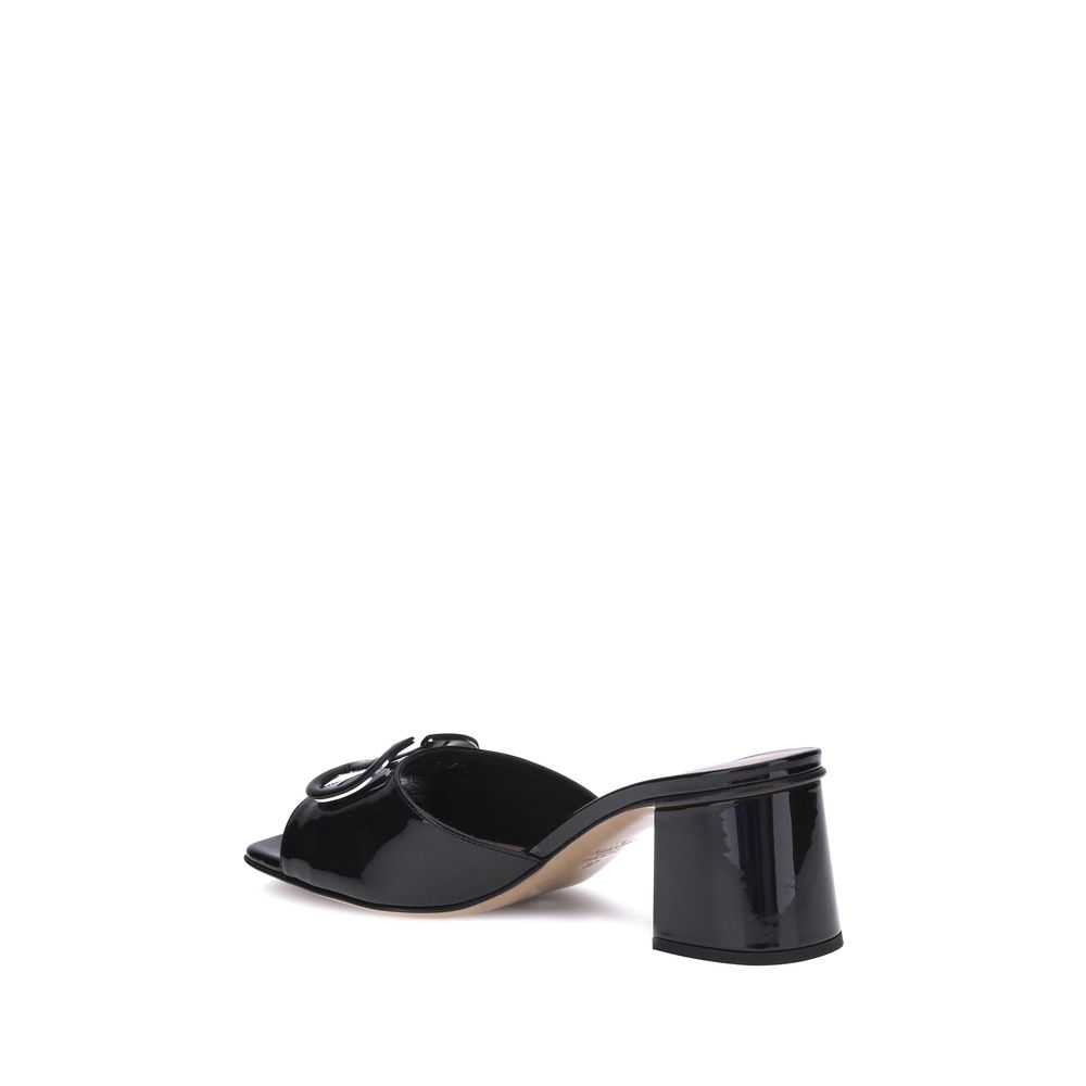 Black Calf Leather Bos Taurus Flat Sandals