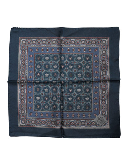 Blue Printed Silk Square Men Foulard Scarf