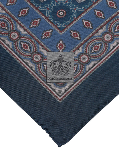 Blue Printed Silk Square Men Foulard Scarf