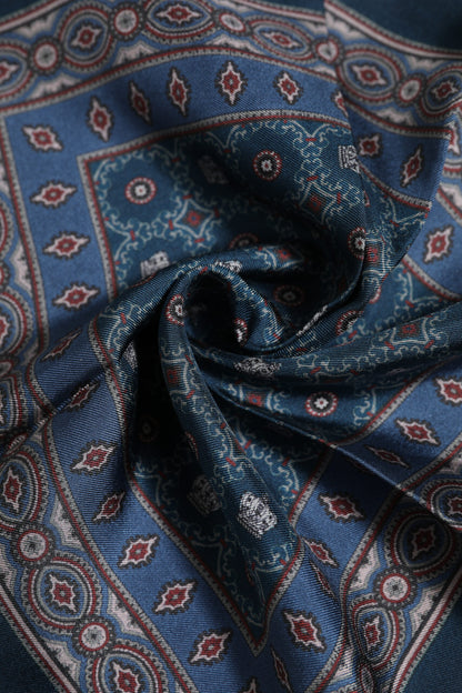 Blue Printed Silk Square Men Foulard Scarf