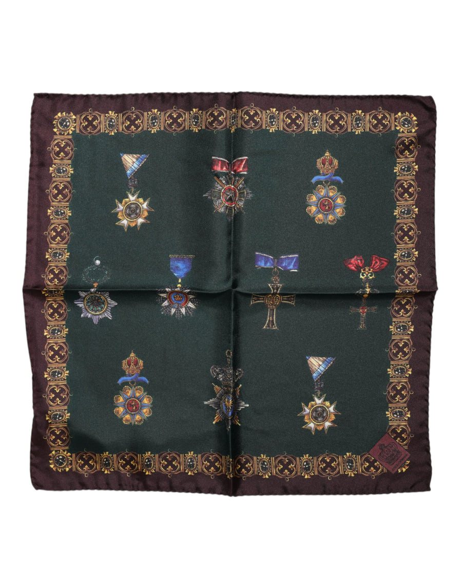 Green Medals Silk Square Foulard Scarf
