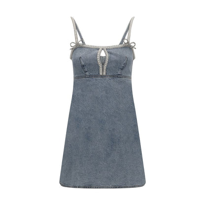 Denim mini Dress with pearls