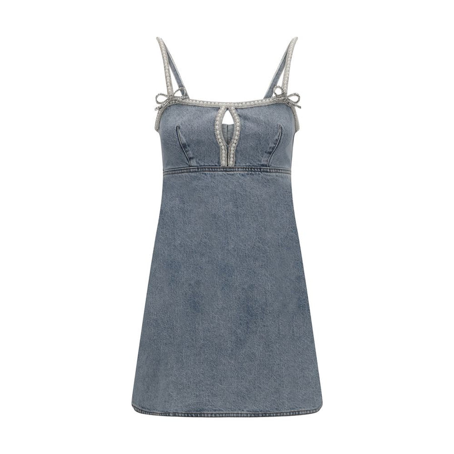 Denim mini Dress with pearls