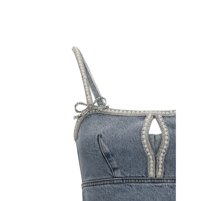 Denim mini Dress with pearls
