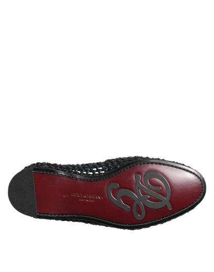 Black Woven Leather Slip On Loafers Men Shoes
