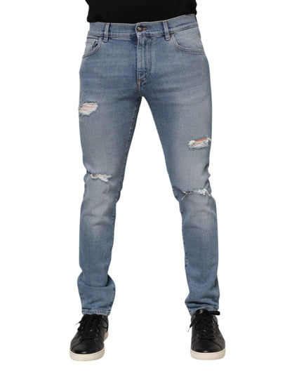 Dark Blue Cotton Logo Plaque Slim Denim Jeans