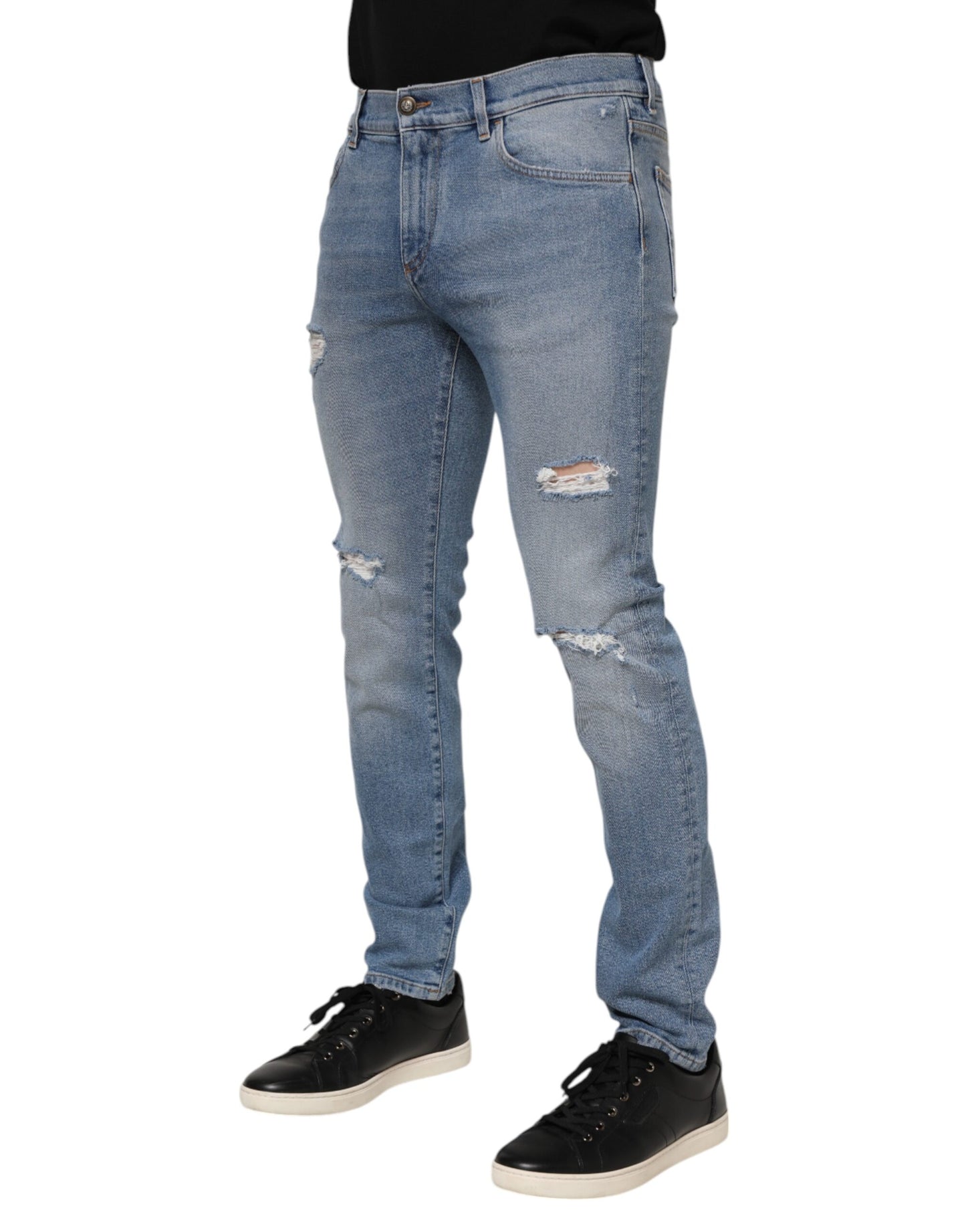 Dark Blue Cotton Logo Plaque Slim Denim Jeans