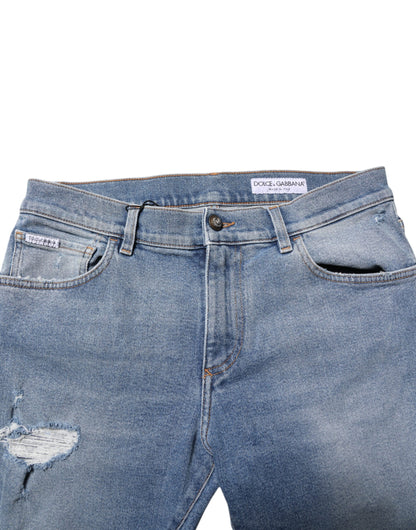 Dark Blue Cotton Logo Plaque Slim Denim Jeans