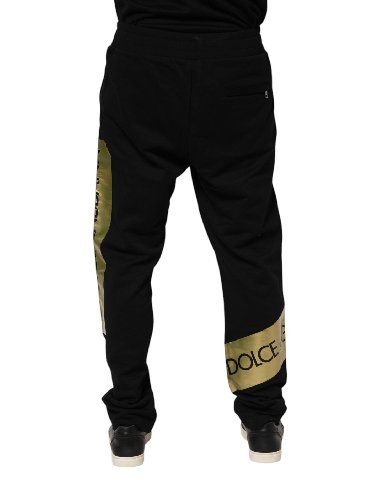 Black Cotton Logo Tape Men Jogger Pants