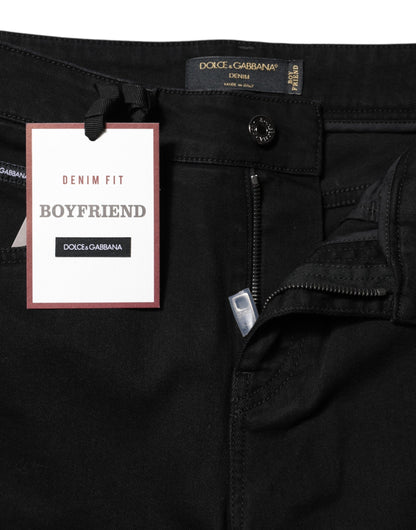 Black Boyfriend Cotton Mid Waist Denim Jeans
