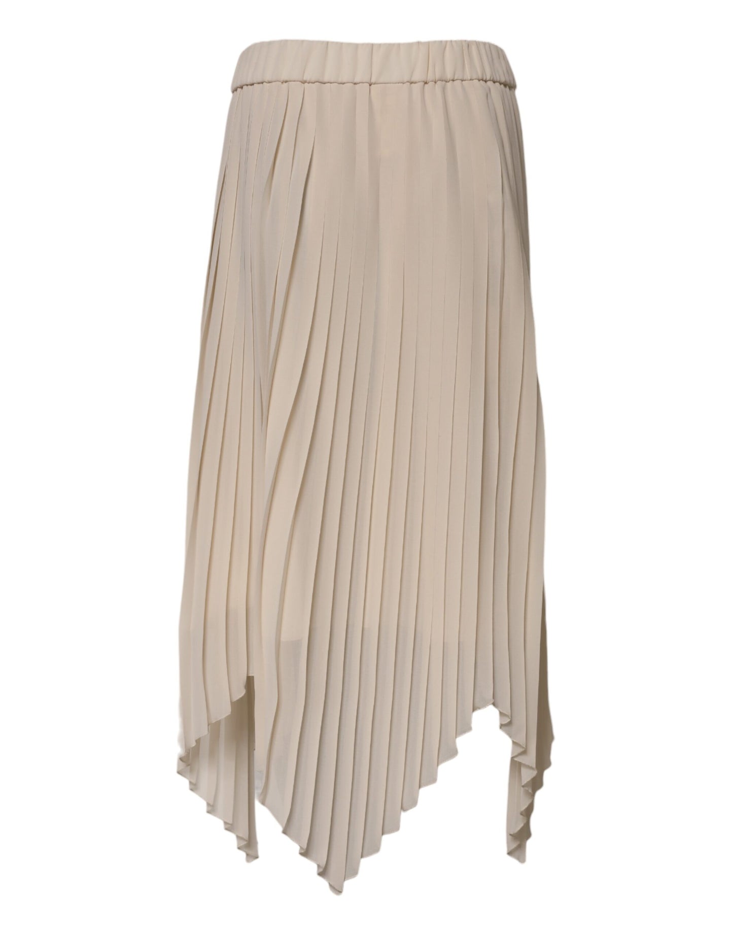 Beige Polyester Pleated A-line High Waist Midi Skirt