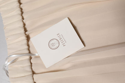 Beige Polyester Pleated A-line High Waist Midi Skirt