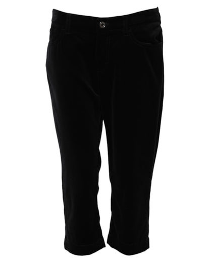 Black Cotton Skinny Capri Cropped Denim Jeans