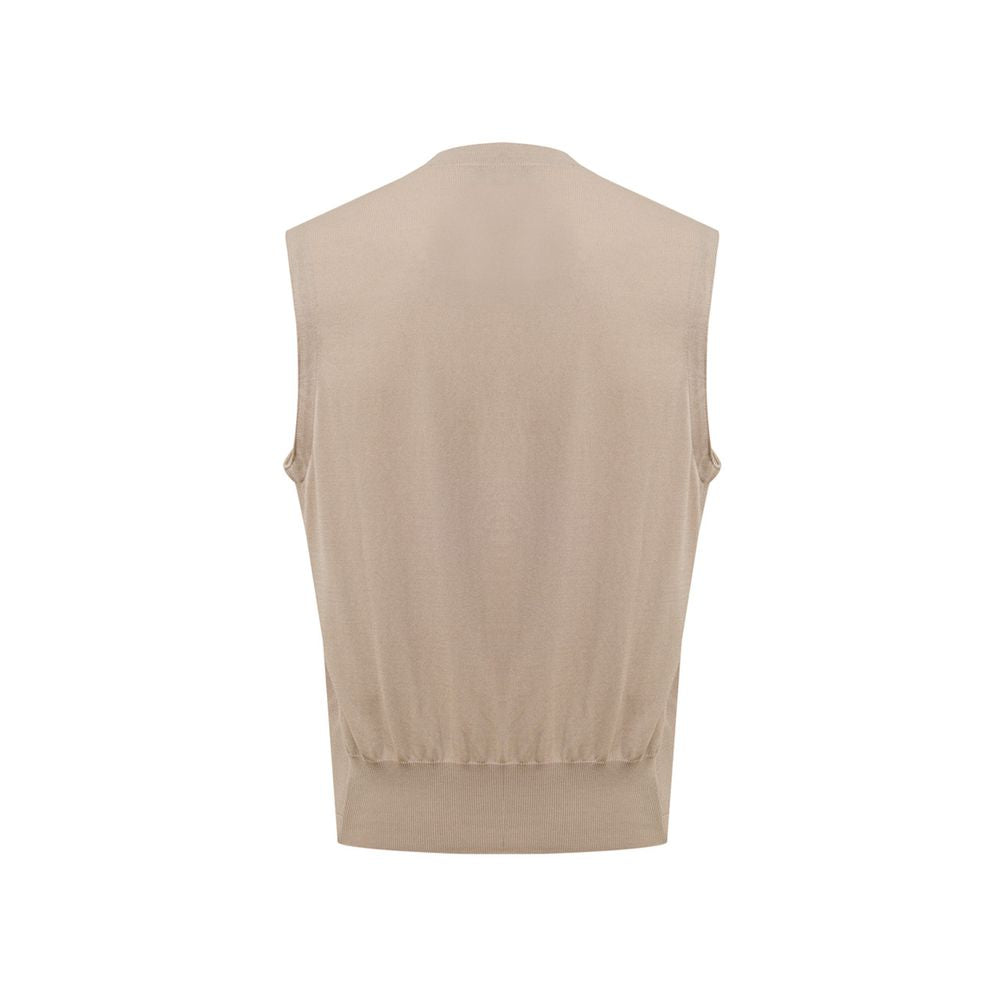 Beige Cotton Sleveless Jacket