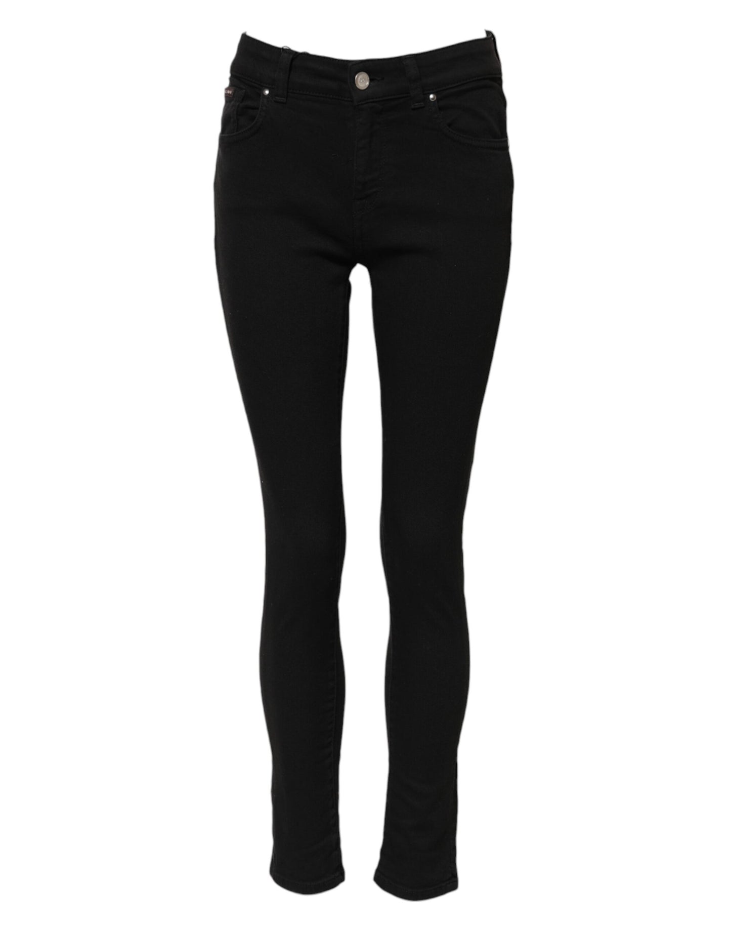 Black Cotton Mid Waist Skinny Denim Jeans