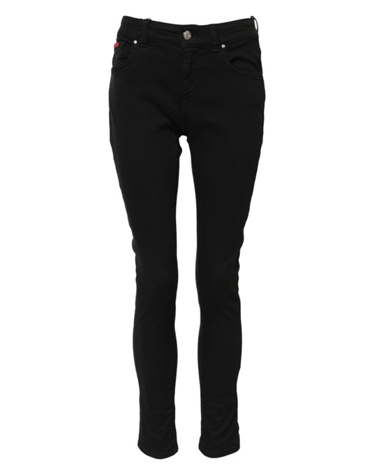 Black Cotton Logo Skinny Mid Waist Denim Jeans