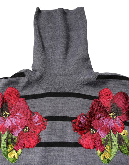 Gray Floral Embroidery Pullover Sweater