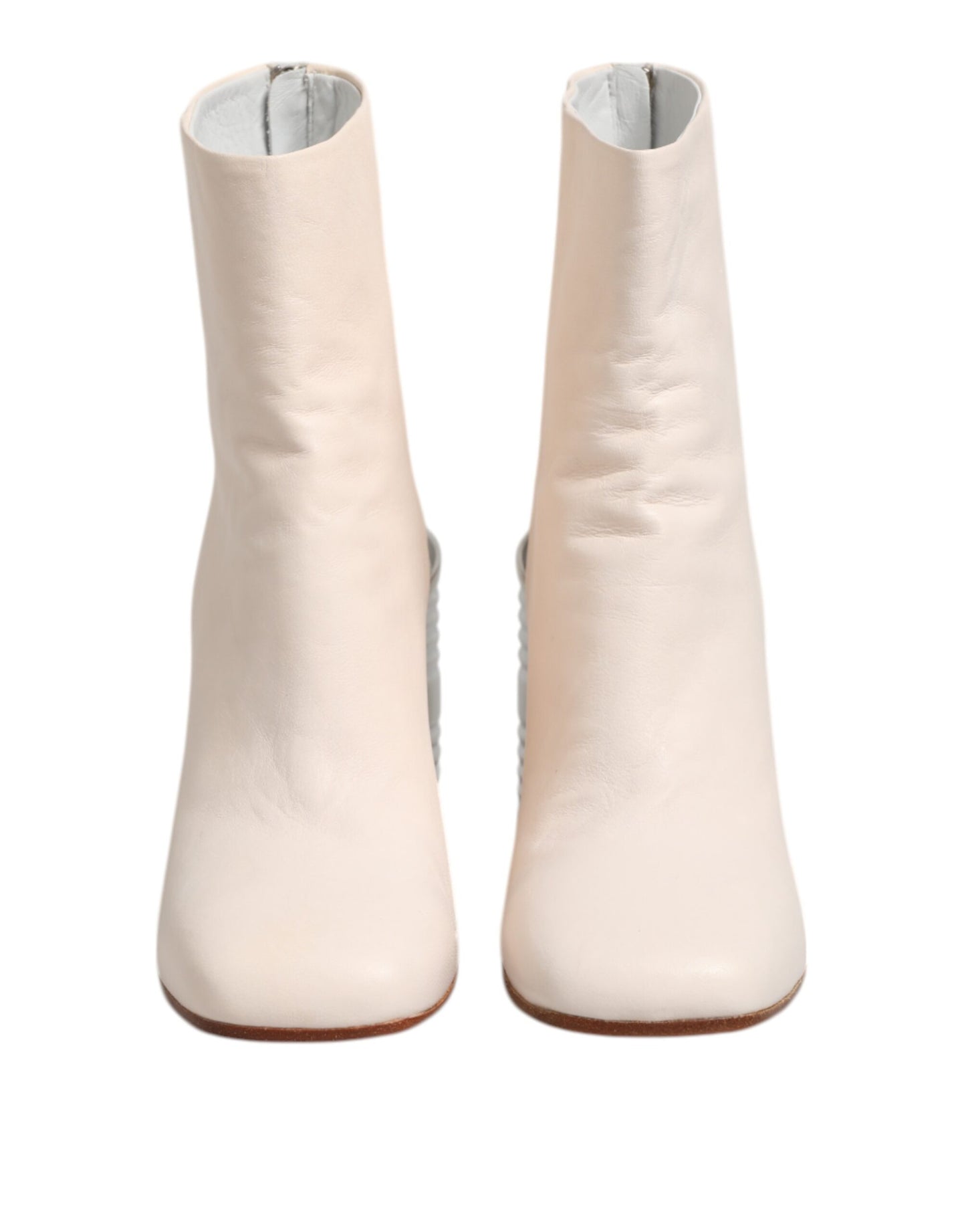 White Calf Leather Can Heel Boots Shoes